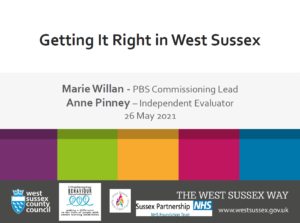 Title slide from presentation for Workshop 6: Getting It Right in West Sussex, CB-NSG May 2021