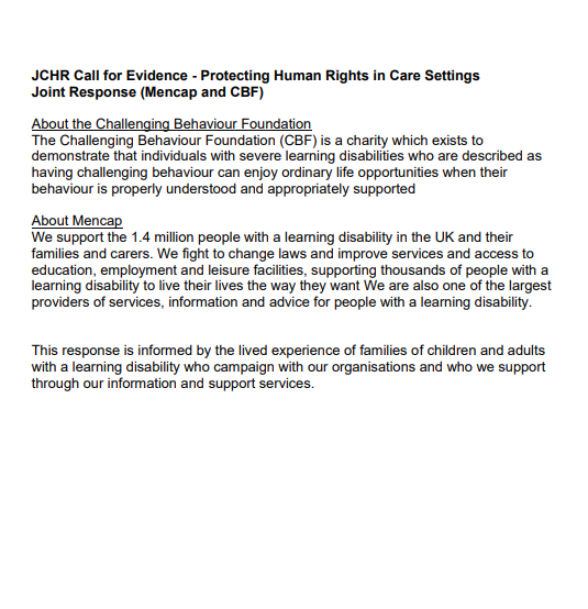 CBF Mencap response JCHR Protecting Rights Care Settings