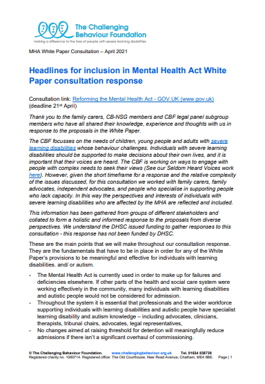 CBF response MHA White Paper